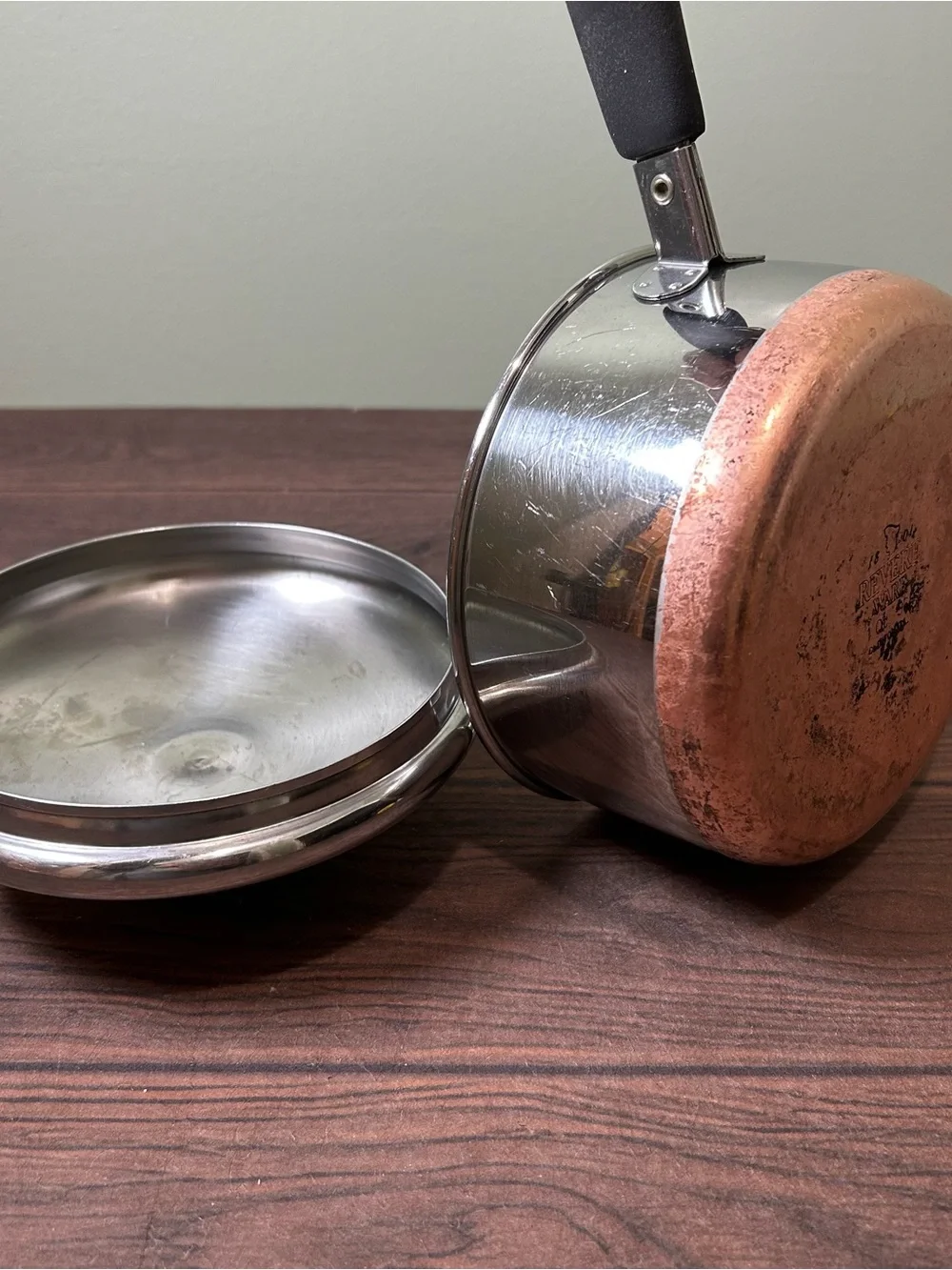 Revere Ware 1801 Copper Clad Sauce 1 QT Pan Pot w/ Lid   RARE USA